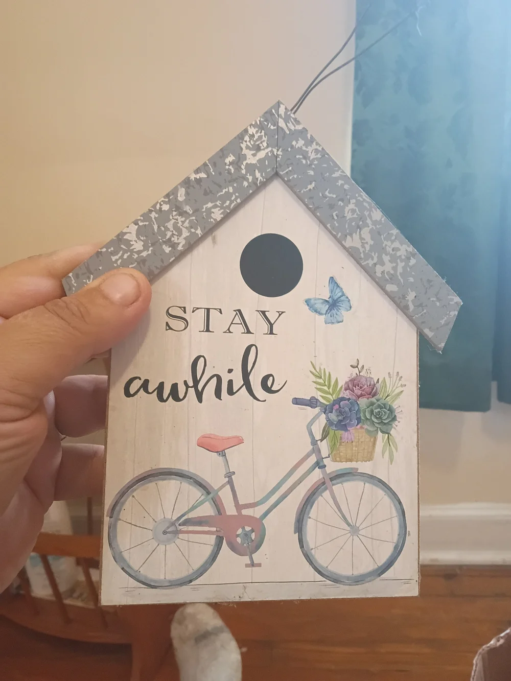 Stay Awhile Wood Bicycle Wall Decor - Blue and Pink